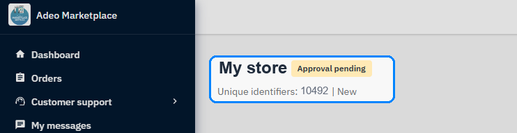 Platforma sprzedawcy Adeo Marketplace z nazwą sklepu i wierszem Unique identifiers, który zawiera ID sklepu