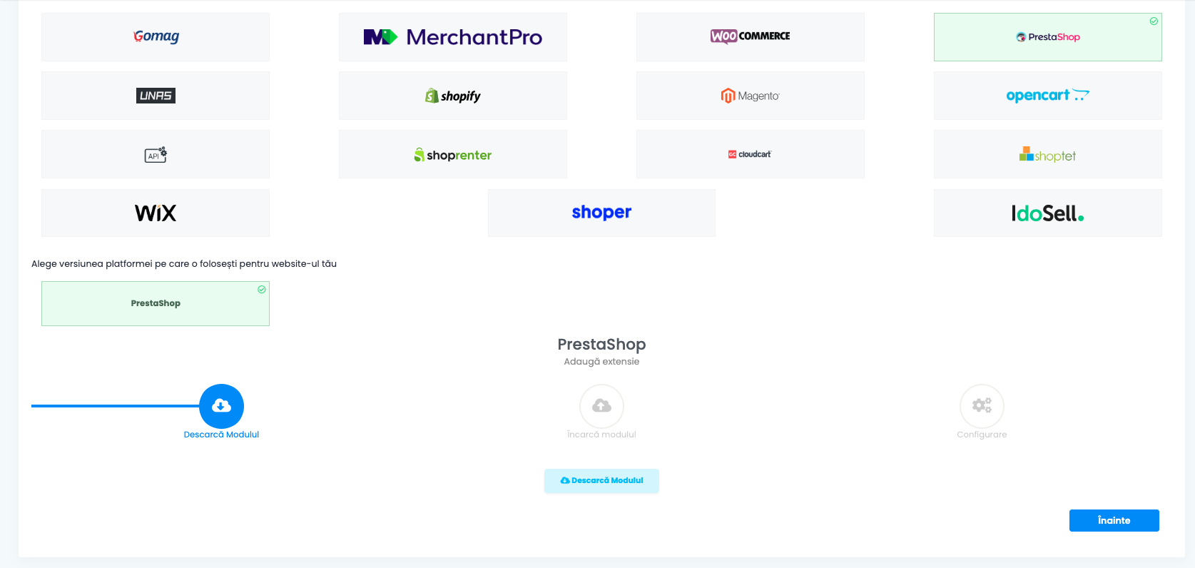Kreator Polacz witryne w easySales na kroku Pobierz modul z wybranym PrestaShop i widocznym przyciskiem pobierania modulu
