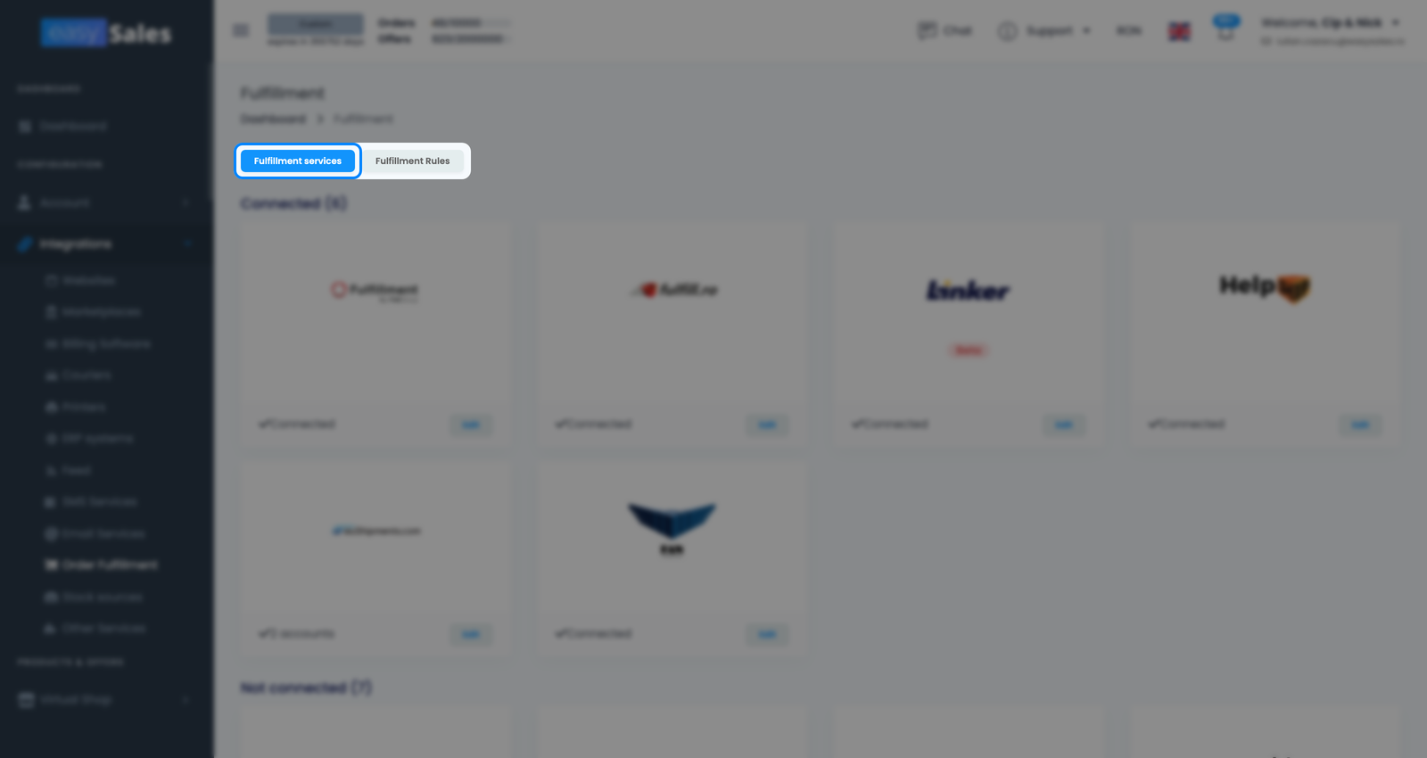 Tabul Servicii de Fulfillment din easySales unde se conectează și configurează conturile furnizorilor