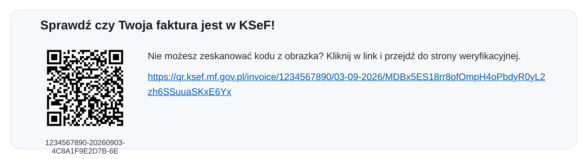PDF faktury z easySales z kodem QR walidacji KSeF i linkiem do strony weryfikacyjnej