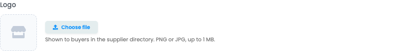 B2B Connect logo upload area with the PNG or JPG up to 1 MB help text